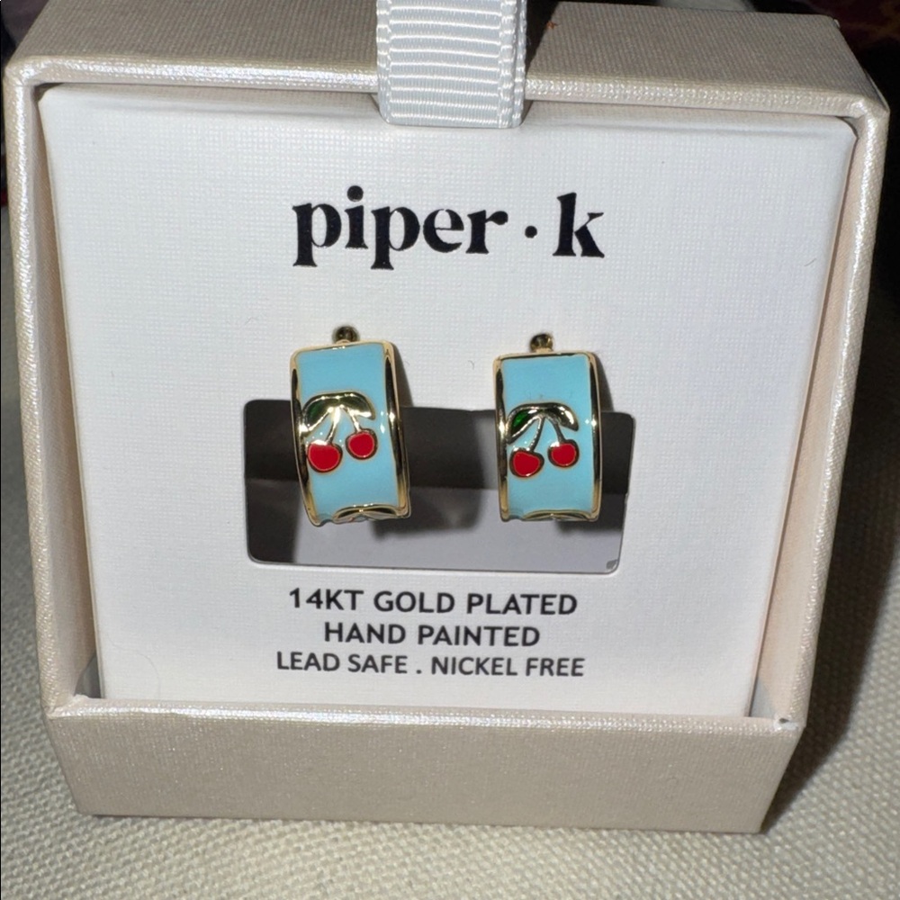 piper•k Gold-Plated Light Blue Cherry Huggie Earrings